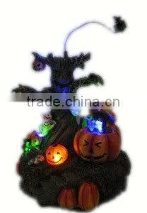 8" Polyresin LED Halloween Decoration With Flying Witch & Moving Pig in Pumpkin thumbnail-1