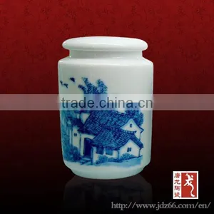 Simple and Elegant Square Blue and White Porcelain Tea Can thumbnail-1