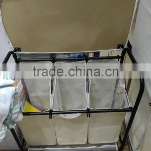 Hotel and Home Usage Triple Laundry Sorter With Ironing Board/3 Lift-off Fableable Landry Sorter thumbnail-3