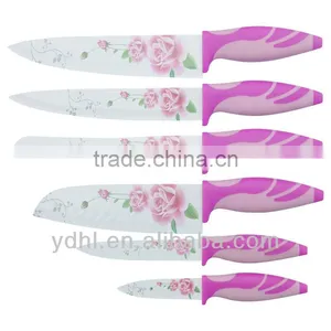 Color Kitchen Knife Sets With Flower Pattern Blade thumbnail-1