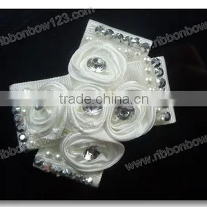 MSD Wholesale White Ribbon Bow Tie With Diamonds for Shoes Decoration thumbnail-1