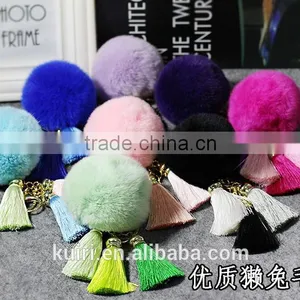 Real Rex Rabbit Fur Ball Plush Keychain Woman Bag Charm Tassel Keyring Pendant Car Key Chain Ring Fashion Jewelry thumbnail-1