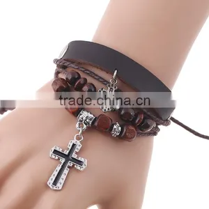 Factory Price Retro Handmade Leather Mens Bracelets thumbnail-5