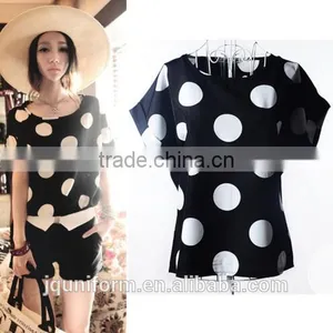 2016 O-Neck Polka Dot Design Free Style Lady Tshirt thumbnail-1
