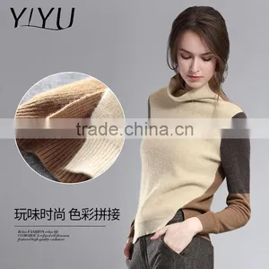 OEM Factory Price Women Turtleneck Color Block Knit Cashmere Sweater thumbnail-4