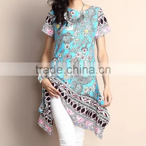 New Style Women Blouse With Blue Floral Sidetail Tunic Women Floral Tops Women Clothes GD90426-41 thumbnail-1