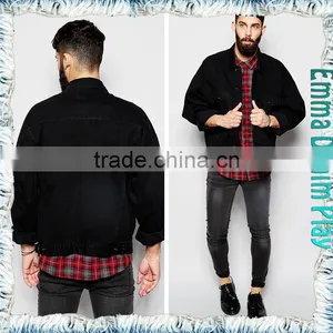 Top Quality Black Mens Long-sleeve Trench Denim Jacket Coats thumbnail-2