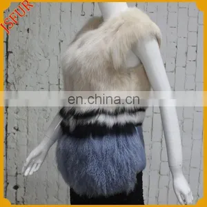 Simple Design Cross Striped Fur Waistcoat For Women Natural Rabbit Fur Vest With Mongolian Lamb Fur Trim thumbnail-2