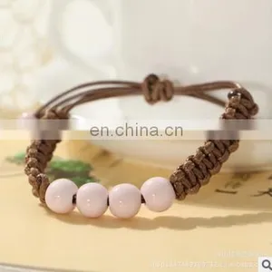 Fashion Ethnic Style Ceramic Bracelet Hand Woven Bohemia Jewelry Women 4 Colors Beads With Bell Rope Chain thumbnail-2