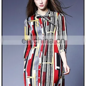 Button Down High Quality Straight Stripe Dress for Spring thumbnail-3