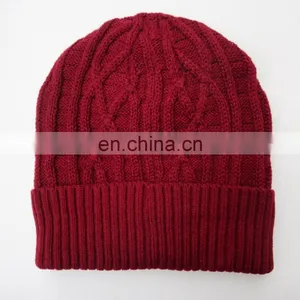 High Quality Custom Logo Mens Cable Knitted Beanie Hat for Men thumbnail-2