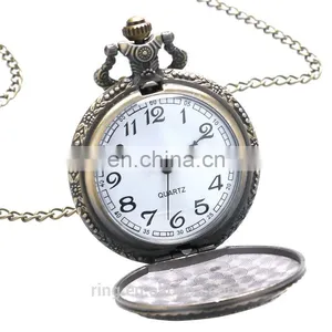 Vintage Fashion Ladies Stars Moon Flip Pocket Watch Necklace Chain Watch thumbnail-3