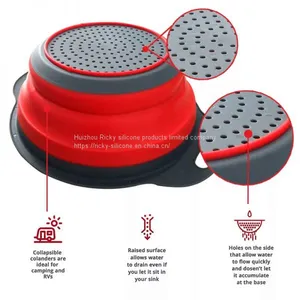 Collapsible Washing Drainer With Handle Fruit Vegetable Filter Basket Silicone Foldable Colander Kitchen Storage Tools Container thumbnail-4