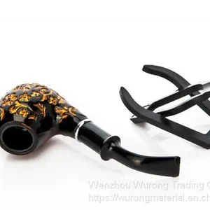 145mm Length Wooden Resin Short Tobacco Pipe With Vintage Yellow Carved Pattern Head for Smoking thumbnail-3