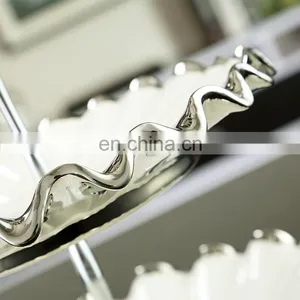 Custom Royal Style Restaurant Decor Three-tier Cake Fruit Stand Silver-plated Ceramic Dining Table Decoration thumbnail-3