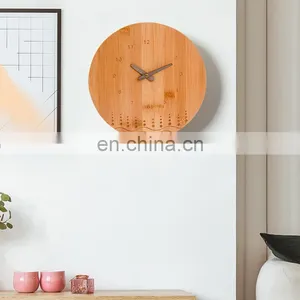 Eco-friendly Premium Round Shaped Household Office Bamboo With Wavy Line Analog Wall Clock thumbnail-5