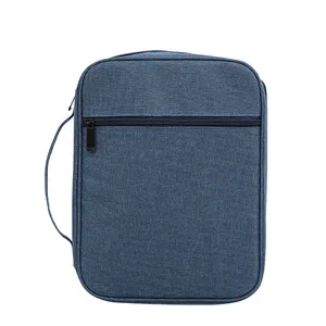 Bible Cover Portable Gray Canvas Bible Case Jesus Fish Design Soft Cover Bible Holder thumbnail-1