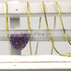 Synthetic Amethyst Opal Heart Gems Stone Pendant18K Golden Plated 925 Sterling Silver Chain Necklace thumbnail-4