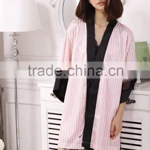 High Quality Soft Silk Lace Sexy Nightgown Summer Nightdress Pink Casual Sleepwear Sling Lingerie Dress Robe Set thumbnail-5