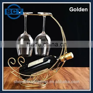 Golden Color Mediterranean Style Pirate Ship Design Metal Tabletop 2 Wine Glass Rack Holder Bottle Server thumbnail-2