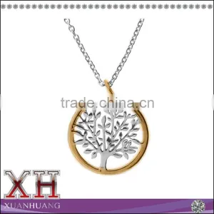 Beautiful 14K Yellow Gold and Sterling Silver Tree Pendant Necklace thumbnail-1
