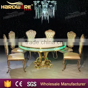 Mdf Hotel Gold Hotel Dining Table Golden Base Stainless Steel Led Table thumbnail-5