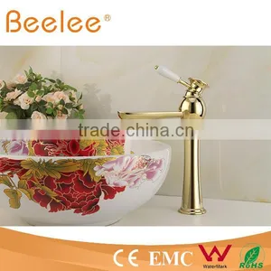 HOT Gold Palted Single Lever Handle Vessel Faucet With Ceramic Lever Handle QL14028HG thumbnail-1