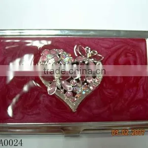 Red Pattern With Rhinestone Heart Business Card Case Acrylic Business Card Case thumbnail-1