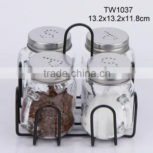 TW1037 4pcs Glass Spice Jar With Metal Rack thumbnail-1