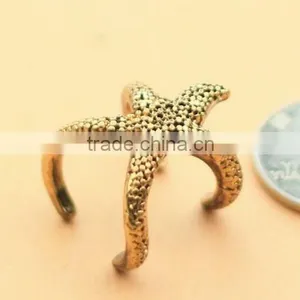 Retro Vintage Fashion Bronze Golden Alloy Sea Animal Starfish Ring Coral thumbnail-3