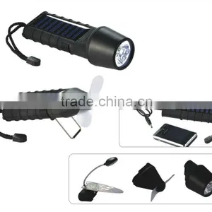 Multi-function Mobile Phone and USB Charger High Power Rechargeable 3 Led Solar Flashlight thumbnail-2
