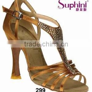 Deep Tan Satin Rhinestone/Crystal Stone Dance Shoes thumbnail-1
