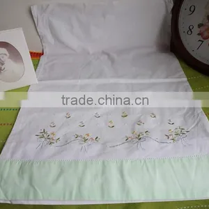 50*70CM Colorful Flowers and Stems Embroidered Hemstitched Green Colour Pillowcovers thumbnail-1