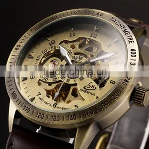 Mens Vintage Bronze Skeleton Analog Auto Sport Mechanical Watch thumbnail-4