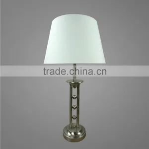 Metal Base And Body In Satin Nickel Finish With Fabric Lampshade Hotel Table Light Bedside Table Lamp Study Table Light thumbnail-1