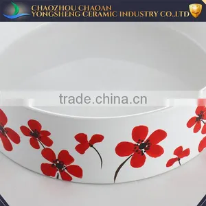 Red Flower Decal Pet Feeder, Ceramic Pet Bowl thumbnail-4