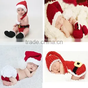 Crochet Christmas Costume Hat&Diaper/Pants Set Newborn Baby Photo Props Toddler Santa Photography Props thumbnail-1