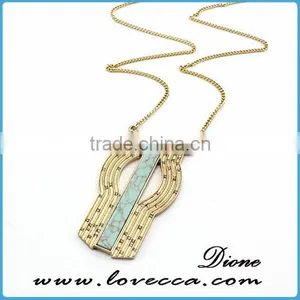 Fashion Metal Gold Plated Fake And Gold Plated Gemstone Europe Turquoise Necklace thumbnail-1