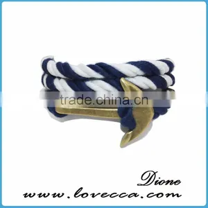 Customized Braided Leather Stainless Steel Hook Anchor Bracelet thumbnail-3