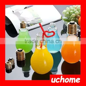 UCHOME 100 ml Light Bulb Drinking Jar Cocktail Plastic Bottle With Lid Straw thumbnail-1