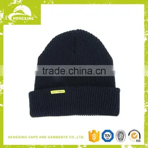 Slouchy Wholesale Black Beanie Custom Acrylic Rib Knit Beanie With Label thumbnail-1