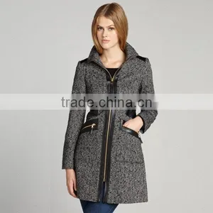 Bulk Fashion Black White Tweed Coat for Women thumbnail-2