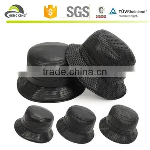 Unisex PU Holes Faux Leather Mesh Bucket Hat Boonie Hiking Fishing Outdoor Caps thumbnail-1