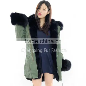 CX-G-P-02 Wholesale Winter Real Fox Fur Jacket / Army Green Fur Parka Coat With Real Fur Collar thumbnail-3
