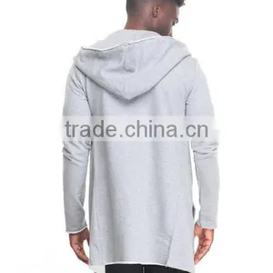 Open Front Long Sleeve Men's Elongated Hoody Coat Attached Hood Made in China Factory thumbnail-4