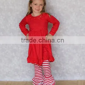 Cotton Children Frocks Designs Kids Clothes Multiple Color Capri Leggings & Tunic Ruffle Pants Sets thumbnail-2
