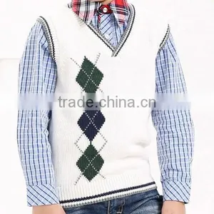Branded Basic Argyly Intarsia Boys Kids Sleeveless Sweaters thumbnail-2