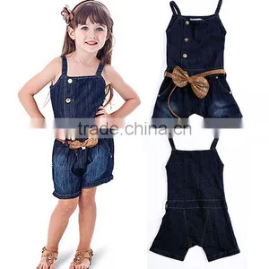 Fashion Girl's Cool Jeans Jumpsuit Sleeveless Overall Pants Party Birthday Gift With Belt Blue SV001086 thumbnail-1