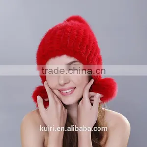 2015 Winter Natural Mink Fur Caps Genuine Mink Fur Knitted Hat Fashion Women Headwear thumbnail-1