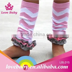 Wholesale Cotton Pink White and Grey Chevron Ruffled Legwarmers thumbnail-1